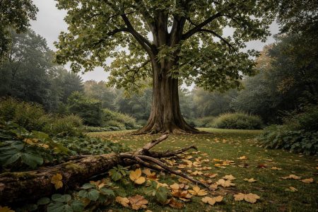 tulipier-feuilles-jaunes-jardin-ciel-couvert