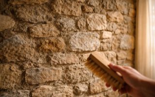 mur-pierre-main-brosse-éclairage-naturel