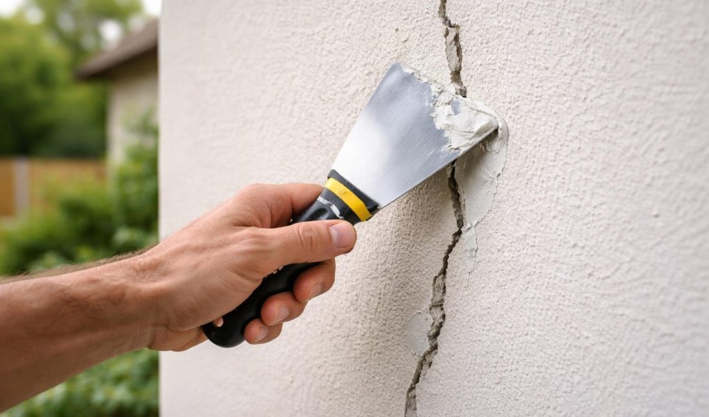 main-reparation-fissure-mur-outil