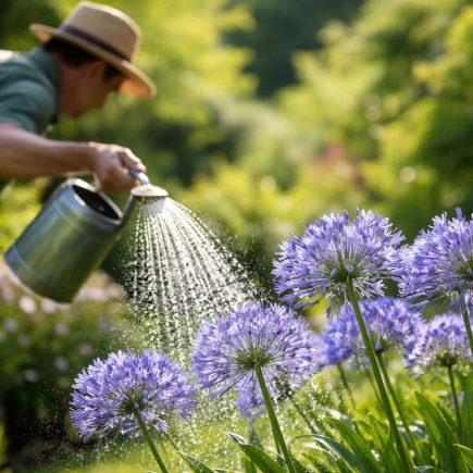 jardinier-arroser-agapanthes-fleurs-soleil