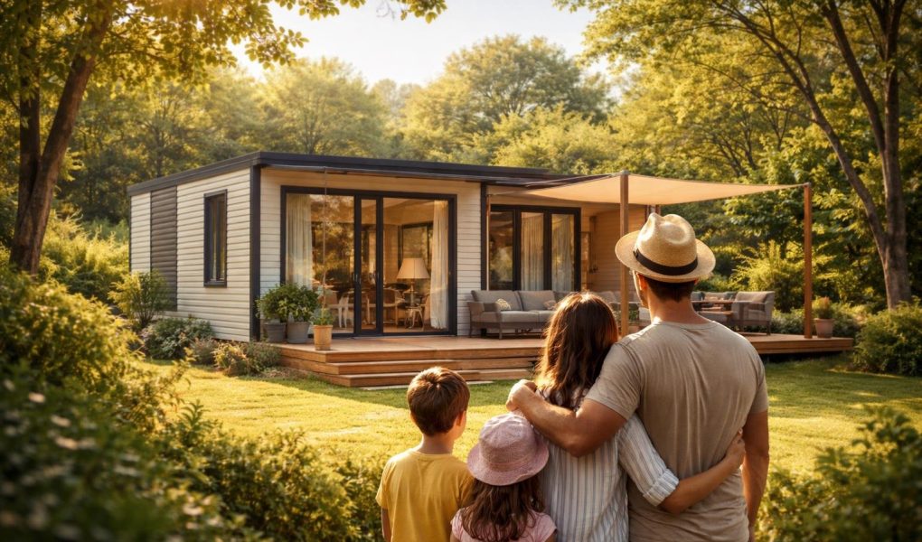 mobil-home-famille-cadre-naturel-verdoyant