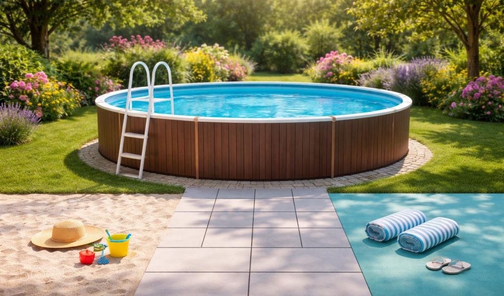piscine-jardin-soleil-sable-arbres