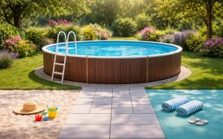 piscine-jardin-soleil-sable-arbres