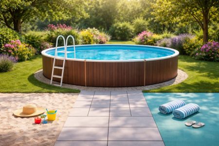 piscine-jardin-soleil-sable-arbres